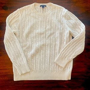 EUC LANDS END Vintage Cable Knit Sweater, Cream, Size L
